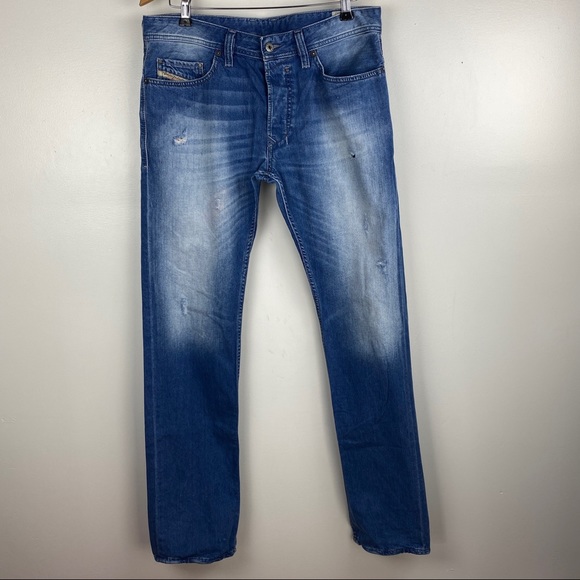 Diesel Safado 32 X34 Jeans Slim Straight Blue Denim Button Fly Distressed - Picture 1 of 11